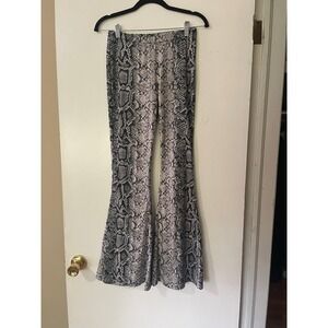 Bear Dance Snake Print Flare Pants Grey Black Bell Bottoms Retro P1386 Women's S